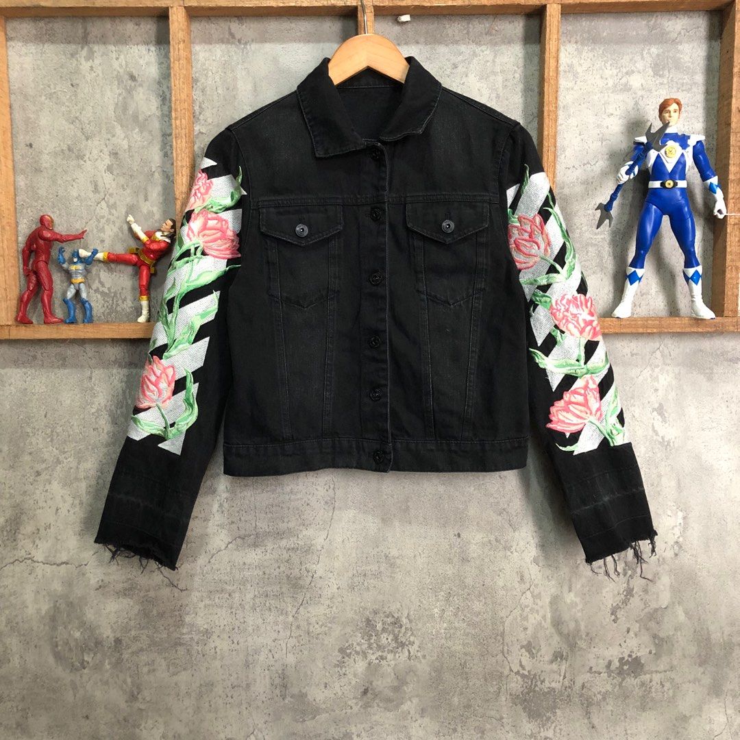 Jaket denim off white sale rose