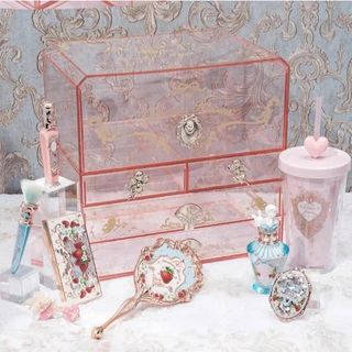 RARE Flower Knows Strawberry Rococo Storage Gift Box Pink Acrylic Organizer from the All In Makeup Set