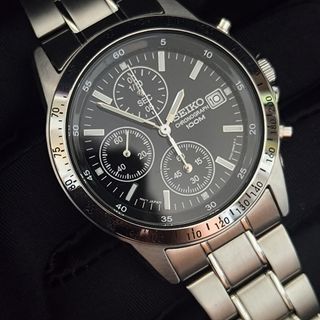 SEIKO 日本國內販售款 三眼計時手錶
（SBTR013) 深黑面X白銀框
【歡迎參觀賣場 更多優質腕錶】