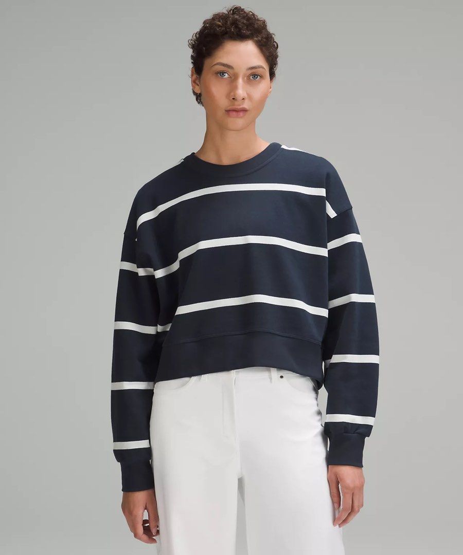 Size 0 14 Lululemon Perfectly Oversized Cropped Crew Stripe Women s Fashion Activewear on Carousell