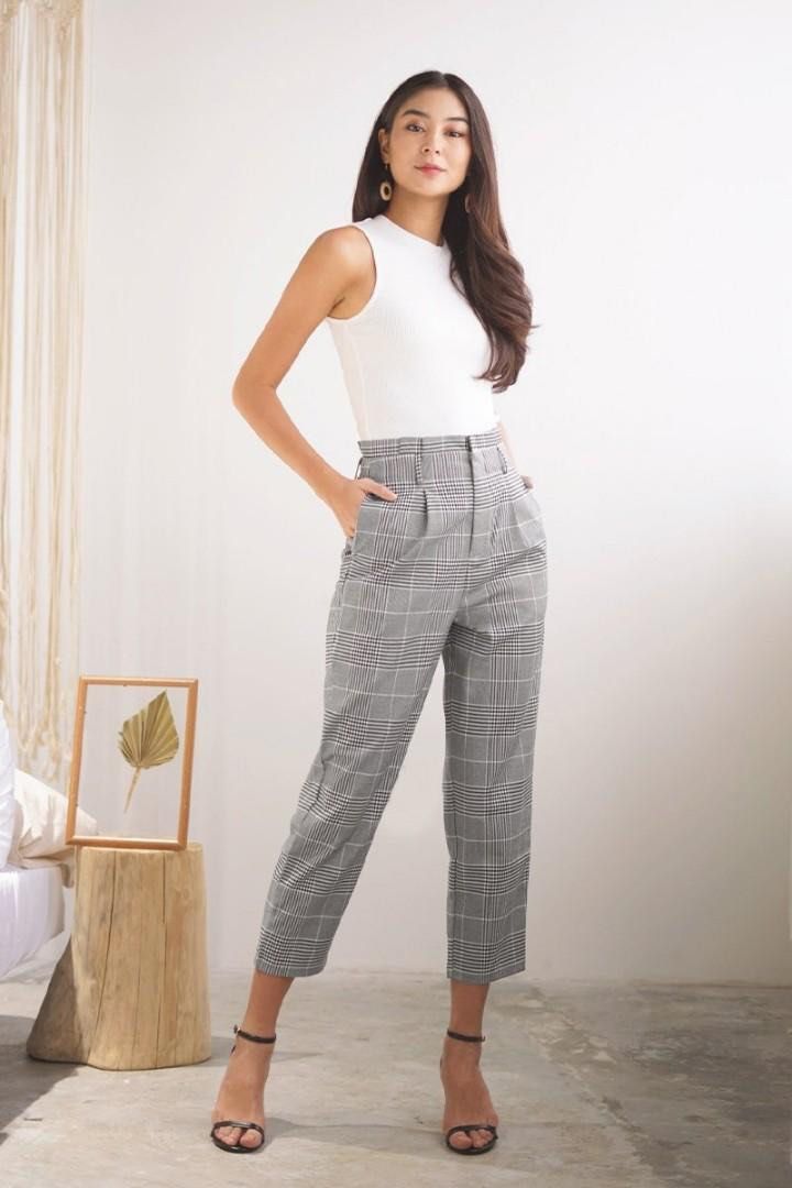 SIZE S LOVET Dallas High waist tailored paper bag pants Gingham
