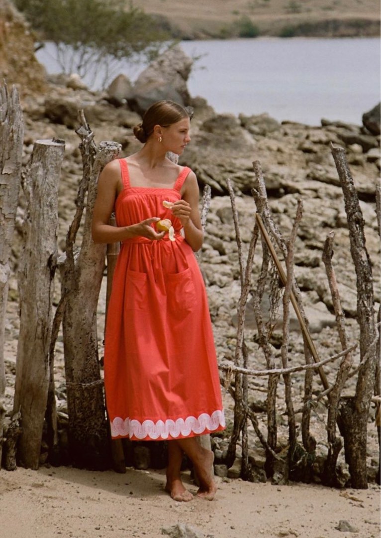 steele orange dress STEELE Aperol Summer Midi Dress in Blood Orange