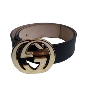 sz.36"/90 cm  GUCCI  GG BUCKLE BLACK LEATHER BELT