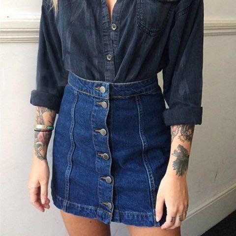 Denim skirts cheap button front