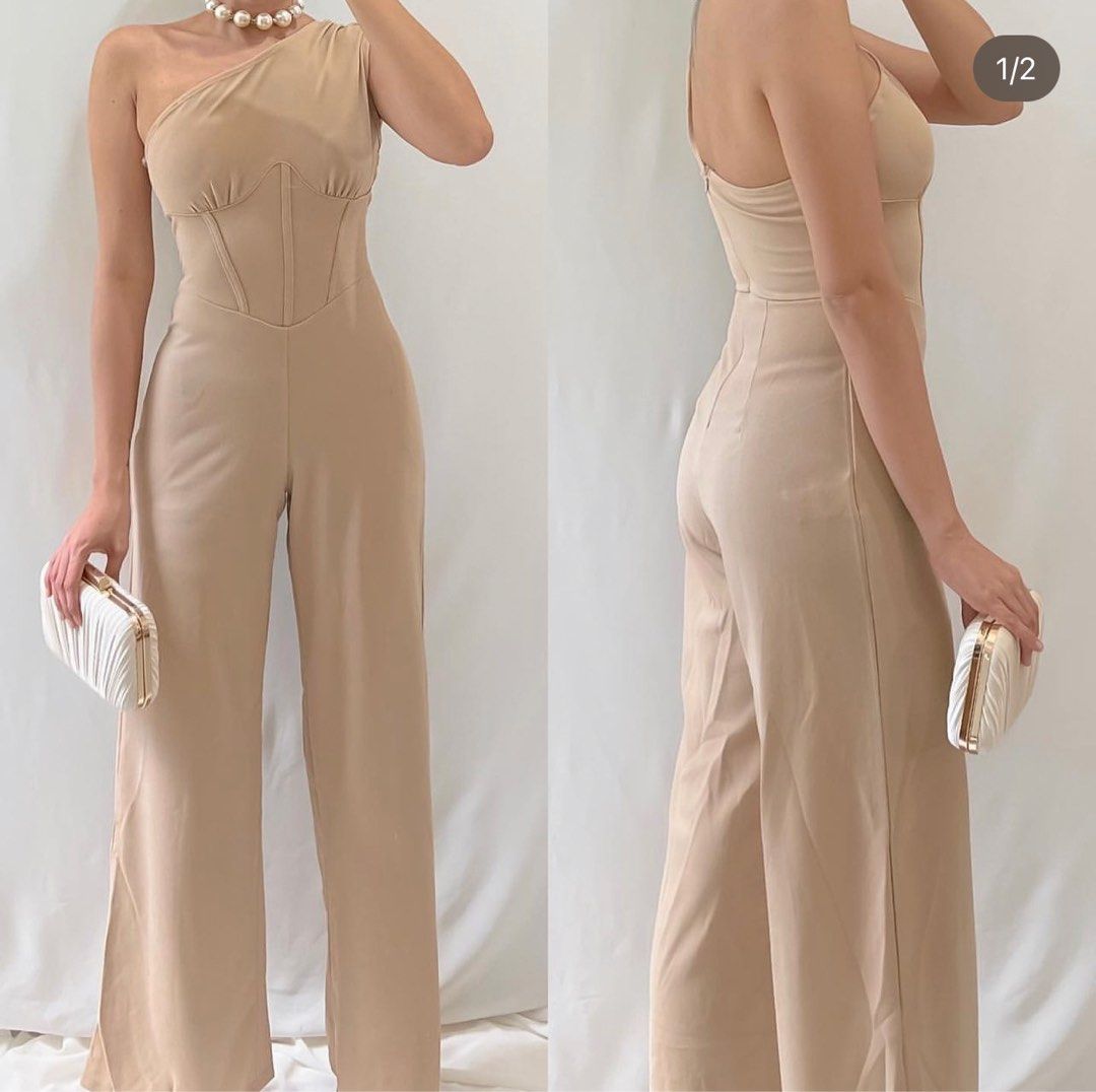 NUDE TUXEDO JUMPSUIT