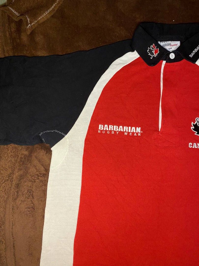90'S BARBARIAN Multi-border Long Sleeve Rugby Shirt Made in Canada Men's XL Vintage /eaa441379
