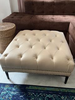 White / Light Cream Leather Ottoman Dimpled New