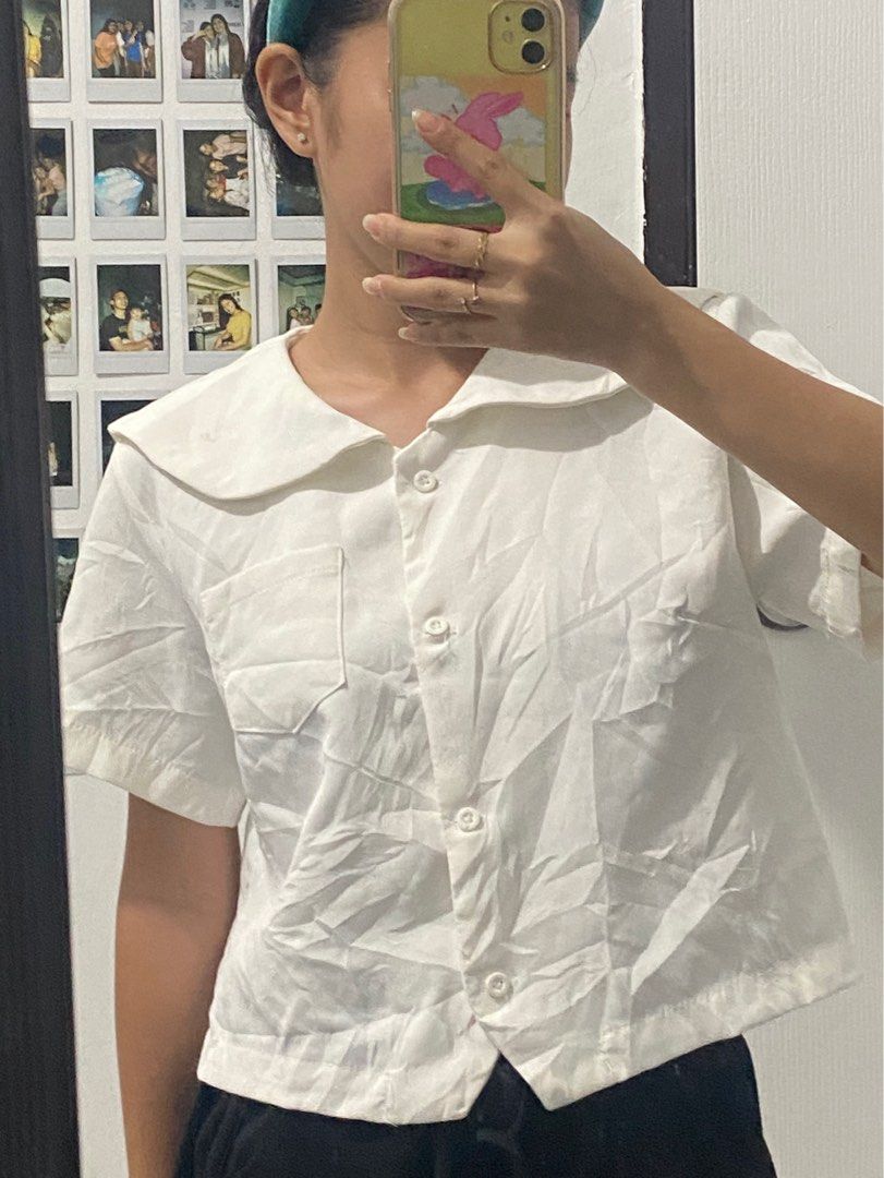 WHITE BUTTON UP TOP, Women's Fashion, Tops, Blouses on Carousell