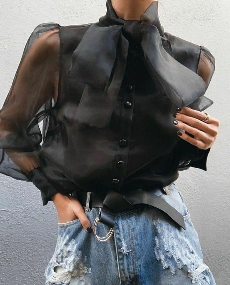 Black Designer Embroidered Organza Crop Top