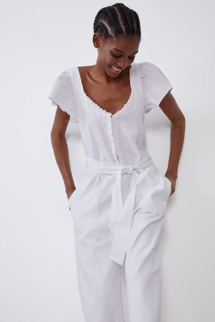 Zara white hot sale rustic jumpsuit