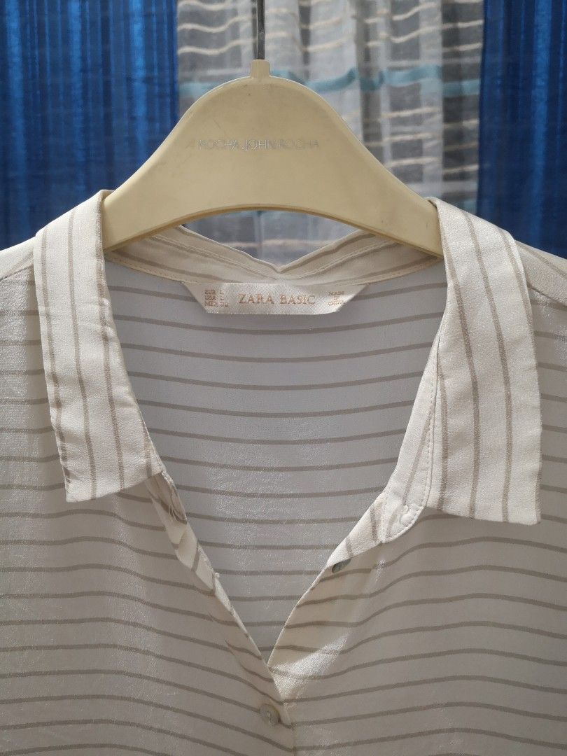Zara silk long sleeves (Category: Longsleeves) located in Quezon City. Submitted by hellobuyeverything (Listing ID 1264985797, Image 1). Description: 🌻Like new 🌻Very flattery when worn 🌻 fits Med ro Semi large.