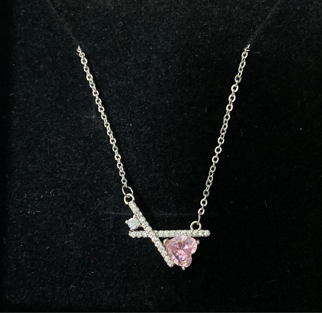 Christmas x mas New Year sale CVD Diamond pink heart shaped designer necklace PT950 platinum
