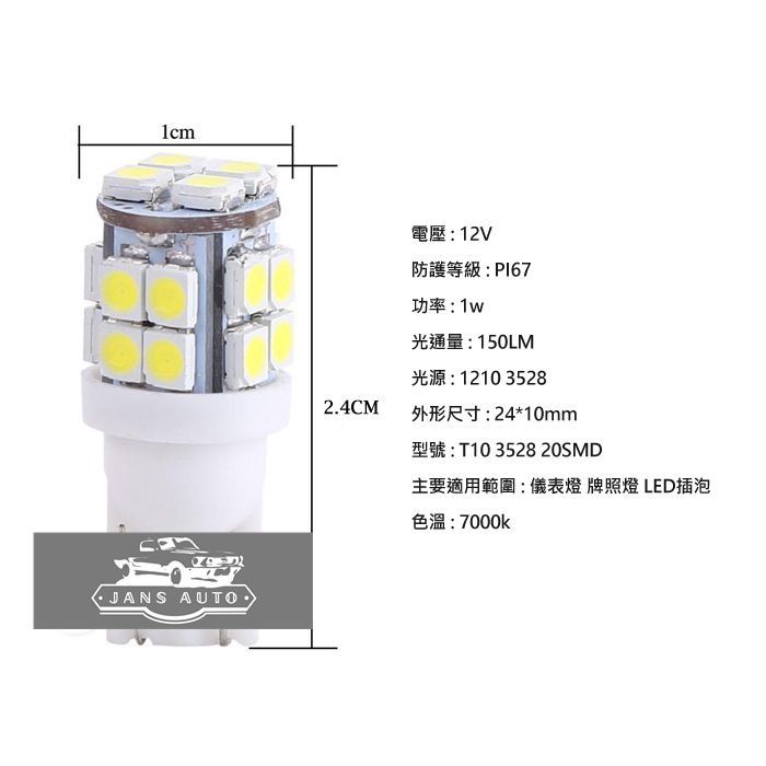 1636482 T10 1210 20SMD 示寬燈牌照燈LED燈(單隻售) Automotive Bulb