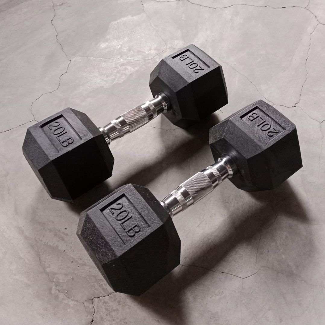 20 lbs Rubber Hex Dumbbell Black Pair Set with Free Abdominal