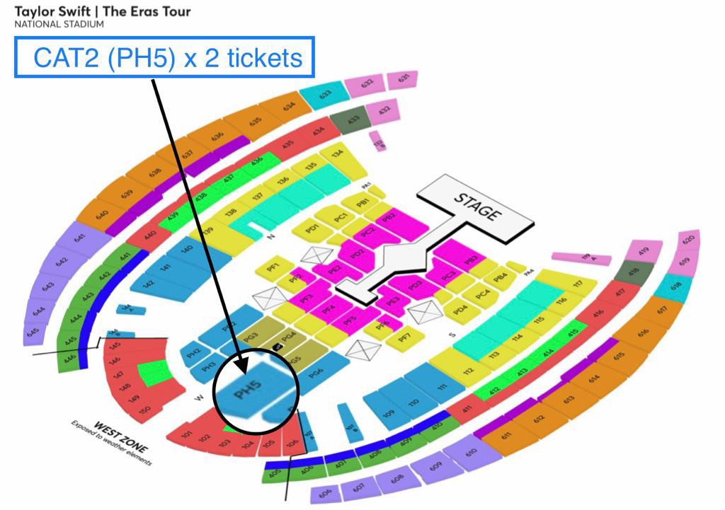 2 concert tickets Taylor Swift The Era Tour Singapore 7 March 2024 S