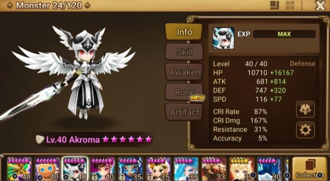 Compte Summoners War EU - Akroma, Elenoa, Jaara, Xiana + 50 N5 - Comme Neuf
