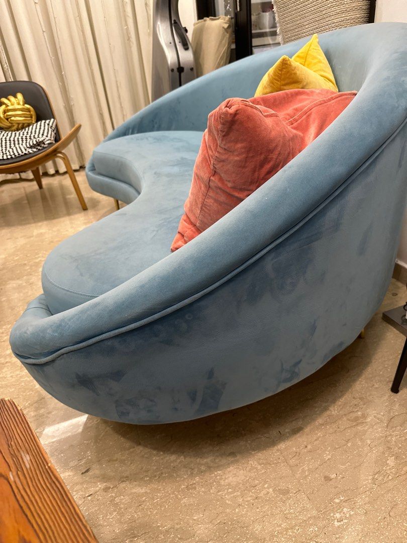 2 Seated Blue Velvet Sofa Furniture