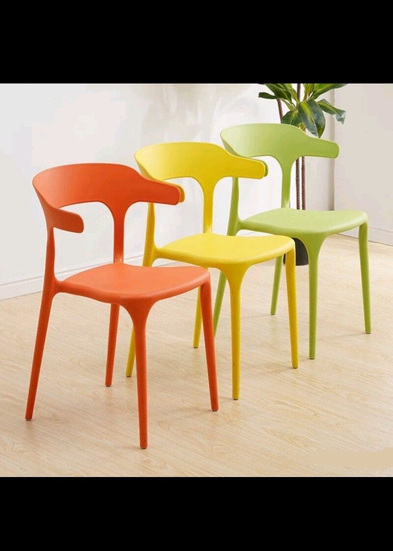 2nd hand Plastic colourful dining chairs with comfort arm rest