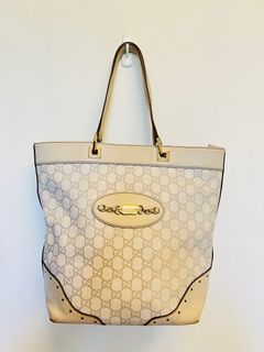 ⭐️日本帶回專櫃正品 ⭐️GUCCI 米白色真皮滿版logo 托特包 手提肩背包