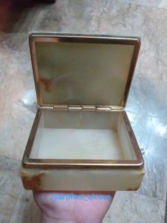 Alabaster Trinket Jewelry Box Vintage Hand Carved Case Display Art Decor Antique