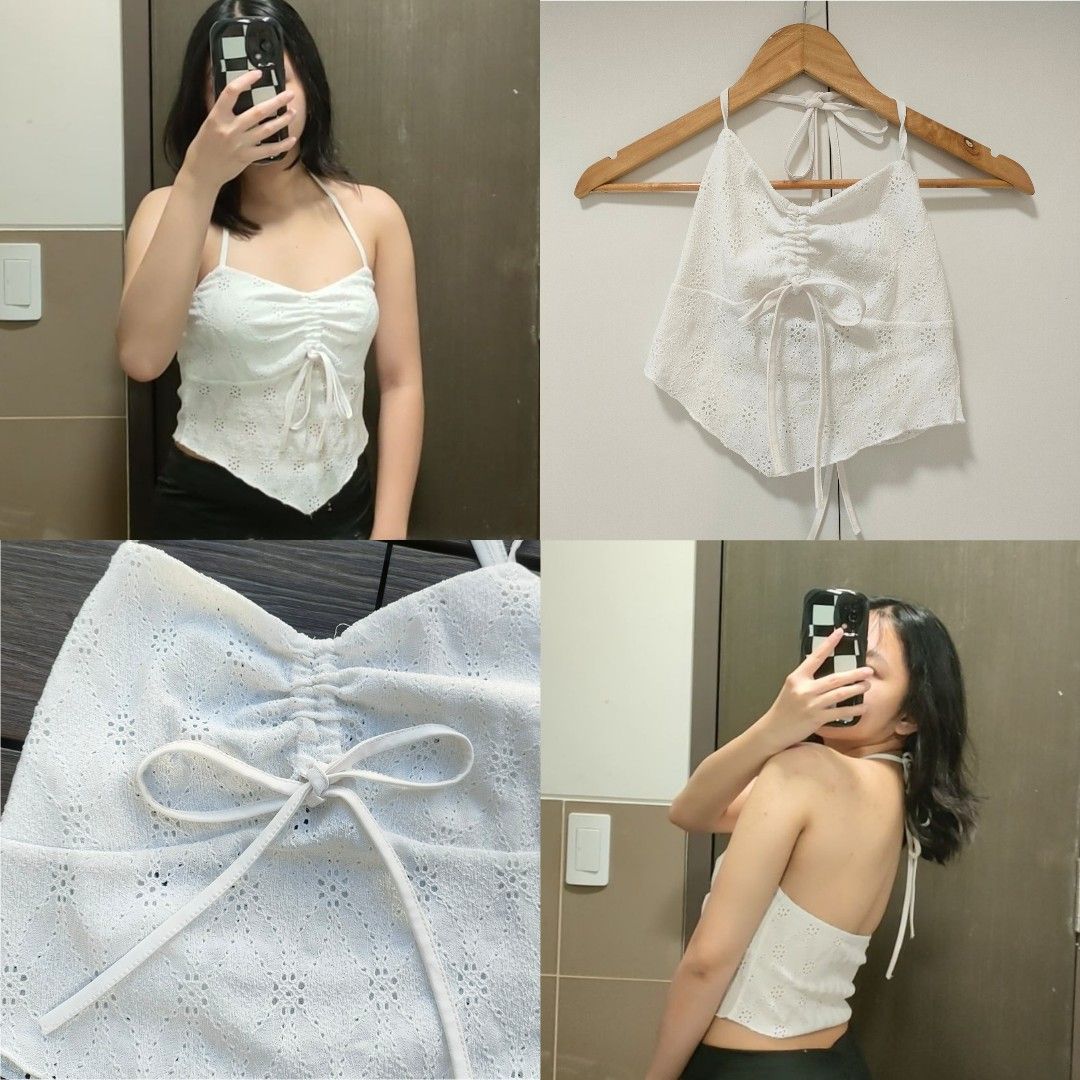 Backless Eyelet top, Women's Fashion, Tops, Sleeveless on Carousell