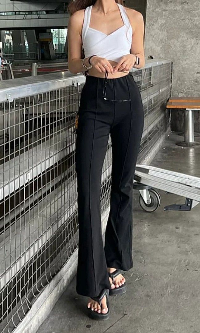 Black basic bell bottom flare pants
