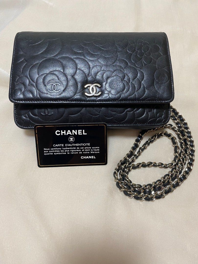 Chanel Camellia WOC Black Lambskin SHW Chanel Wallet on Chain