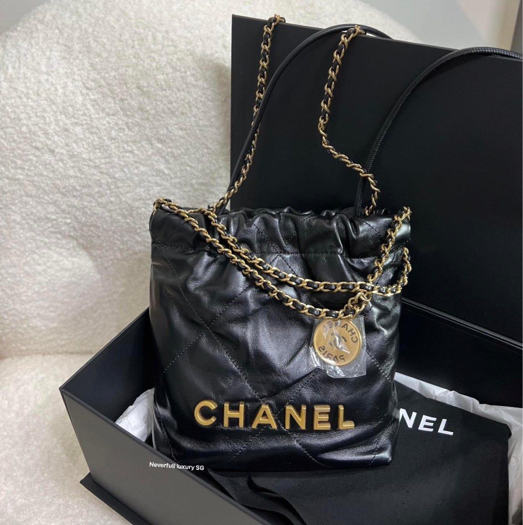 Chanel Mini C22 Black Shiny Calfskin Leather in GHW, Luxury, Bags & Wallets  on Carousell
