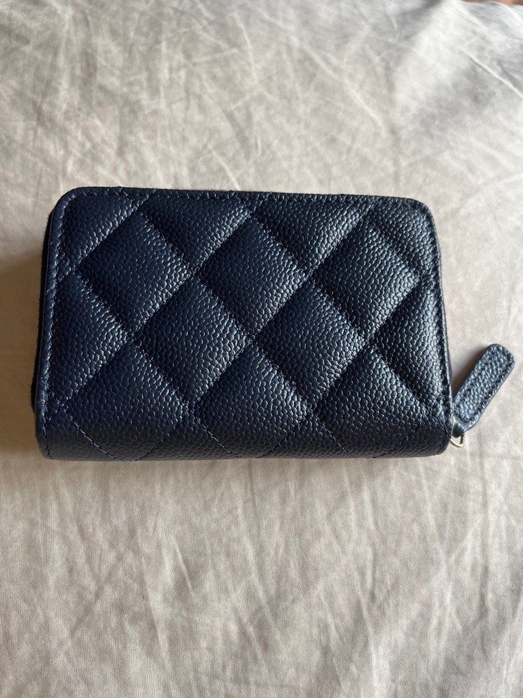 Chanel zipped coin purse cardholder in navy blue Luxury Bags