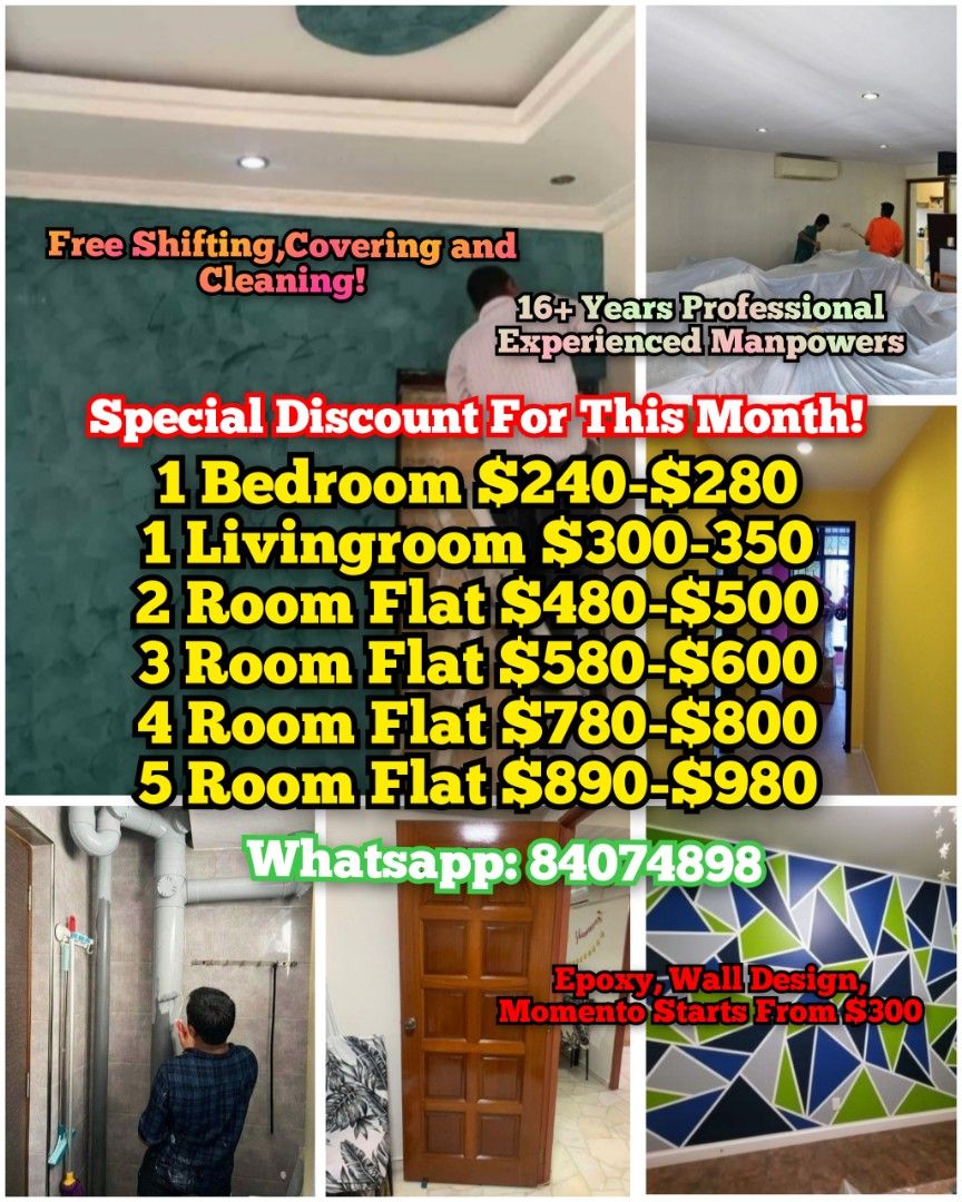 Cheap painting service/ HDB/ Condo/EC/EA/Massionate/epoxy/plaster