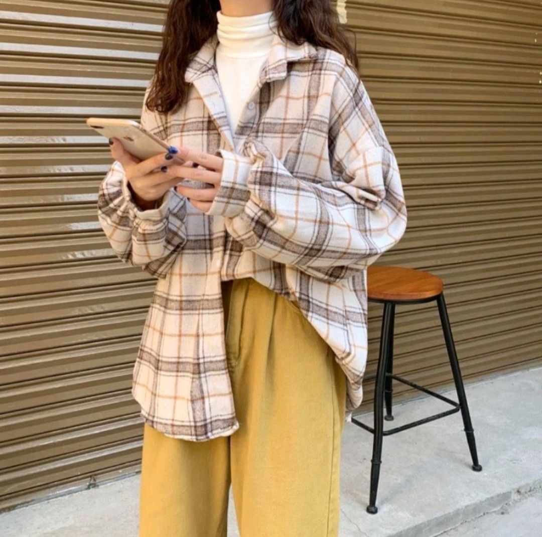 Checkered Outerwear Shirt Women s Fashion Tops Shirts on Carousell