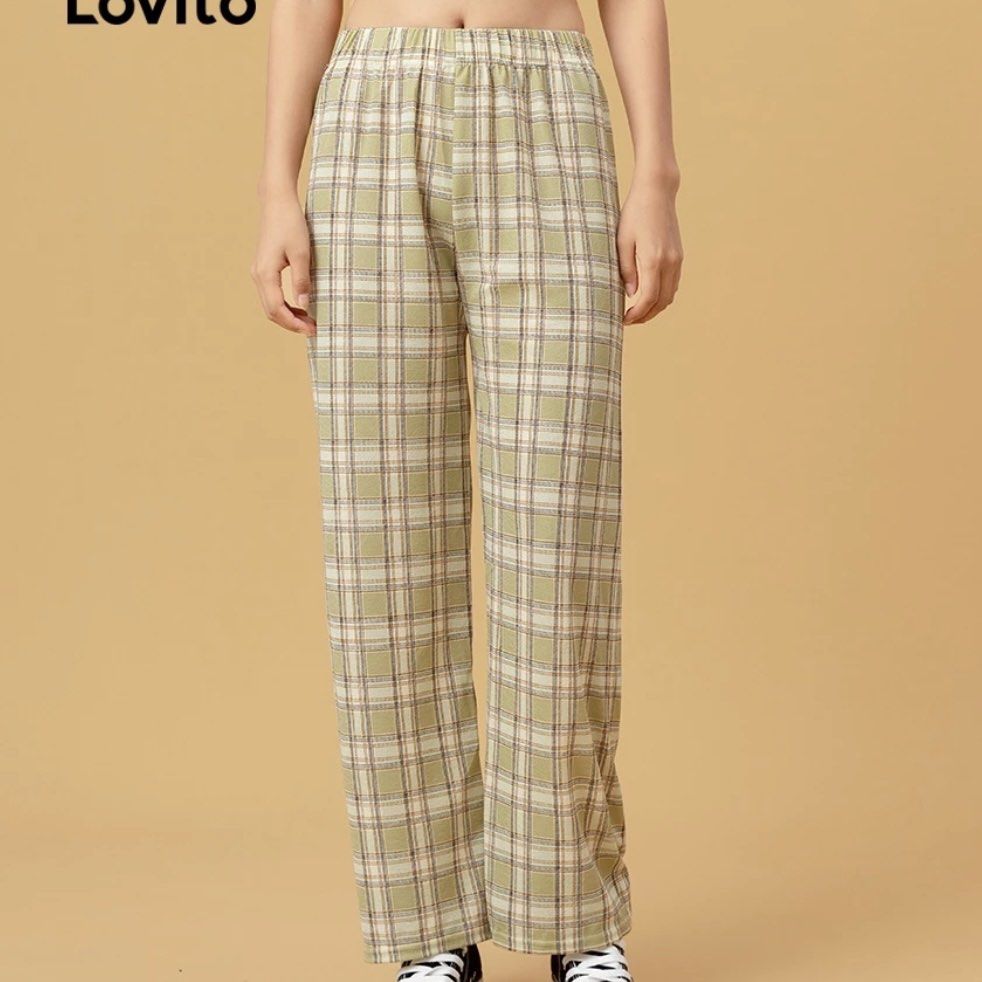 Checkered stretch pants clearance