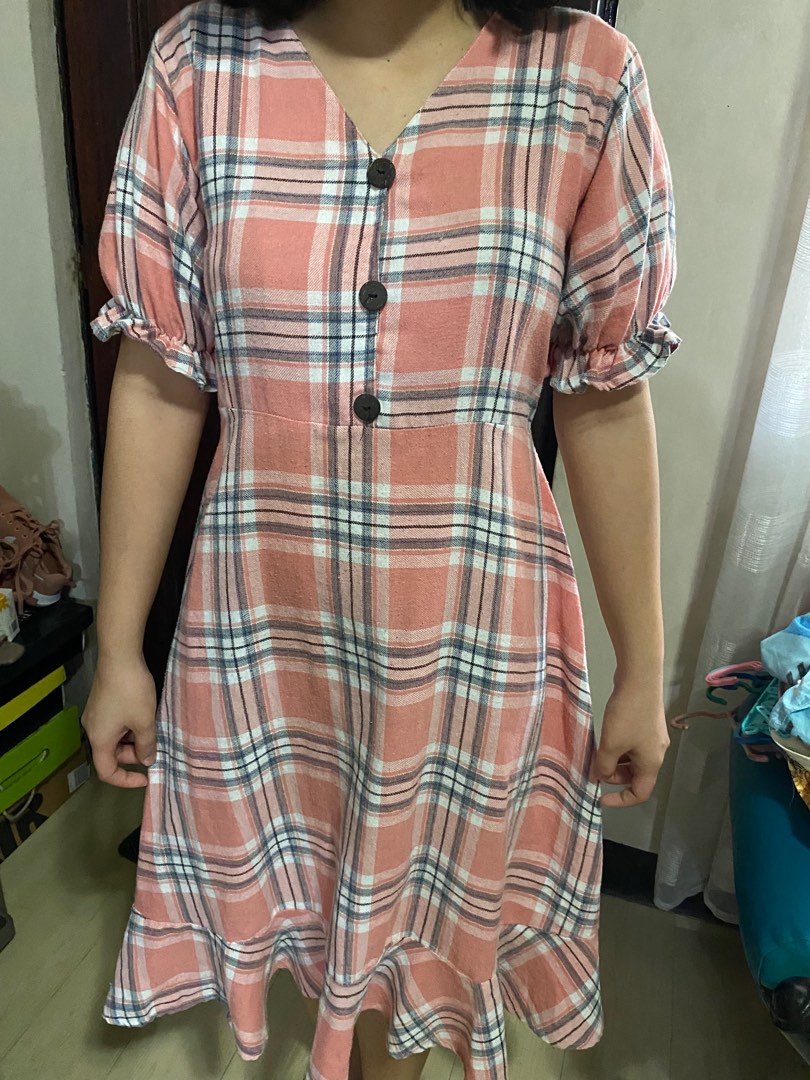 Collared Dress Set - Pink Check