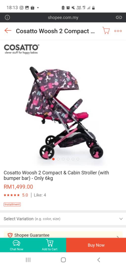 Cosatto Woosh 2 Compact Cabin Stroller with Bumper Bar Only 6Kg