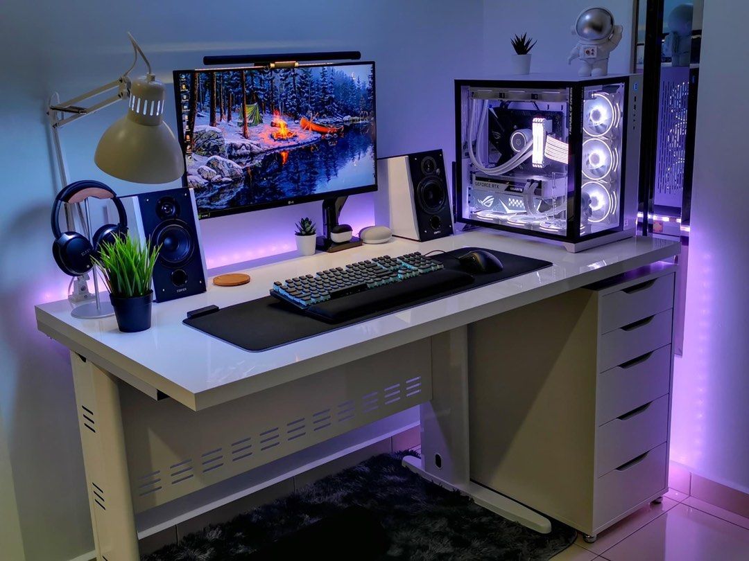 Customise Premium White Gaming Table (solid base wood table + ikea top