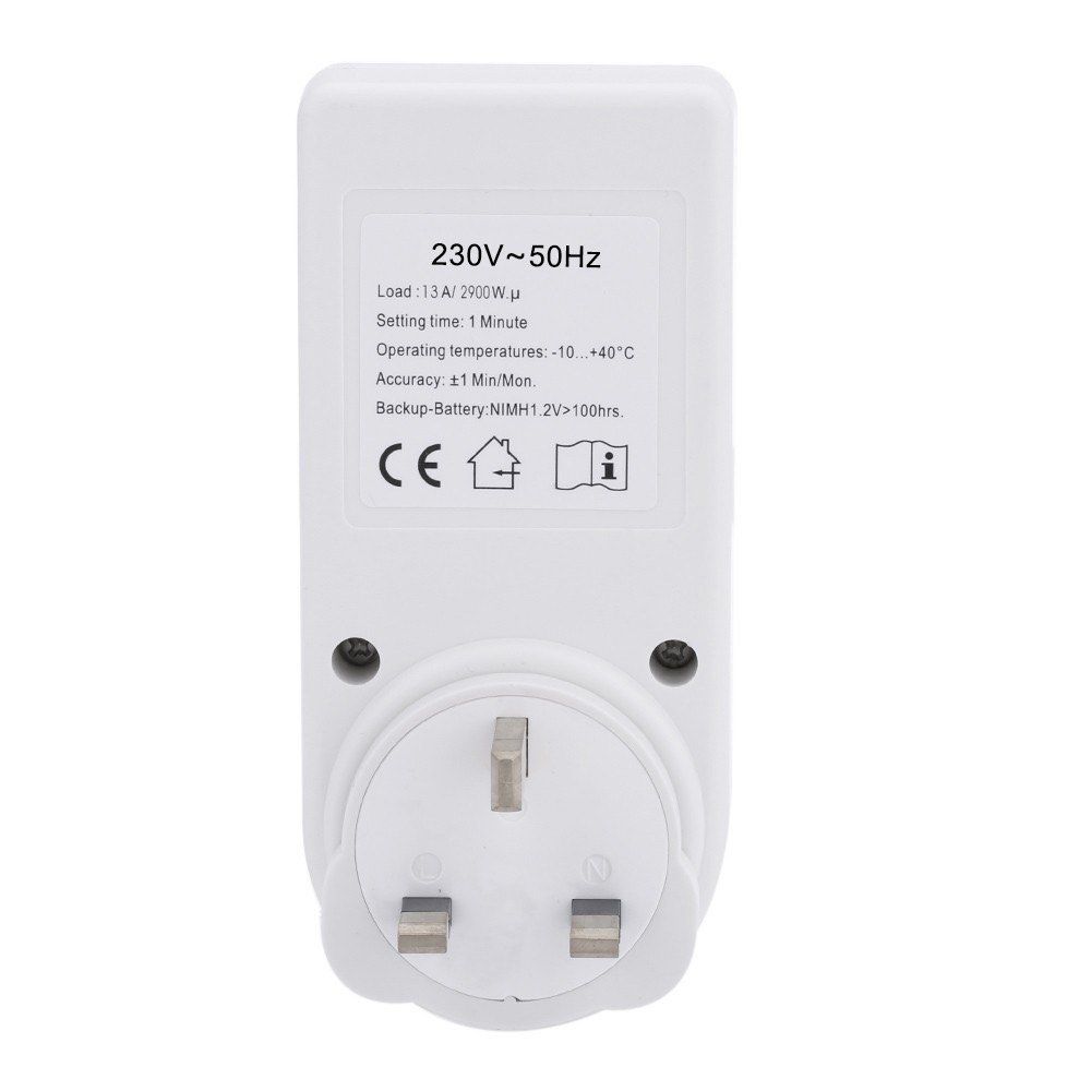 Digital LCD Electronic Plug-in Programmable Timer Switch Socket with Clock (Category: Electrical, Adaptors & Sockets) located in Singapore. Submitted by nickseven (Listing ID 1265256228, Image 7). Description: This is an economical timer switch with numerous options! This time switch is a direct plug-in timer intended to control the electronic power circuit of the appliance. It allows you to set programs for individual day or various combinations