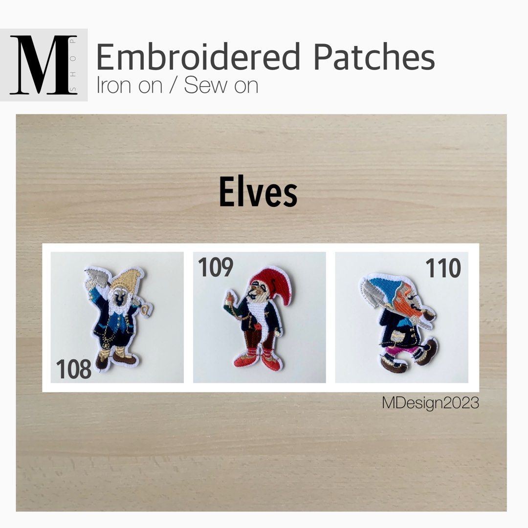 Elves Embroidered Patches (Category: Handmade Craft) located in Manila. Submitted by mshopmla (Listing ID 1265230336, Image 1). Description: Embroidered Patches, Elves Sold per Piece Iron on / Sew on Patches Product Code: EP-108, 109, 110 Price: Php 50.00 #IrononPatches #embroideredpatcges #DIYpatches #MShop #theMFMshop.