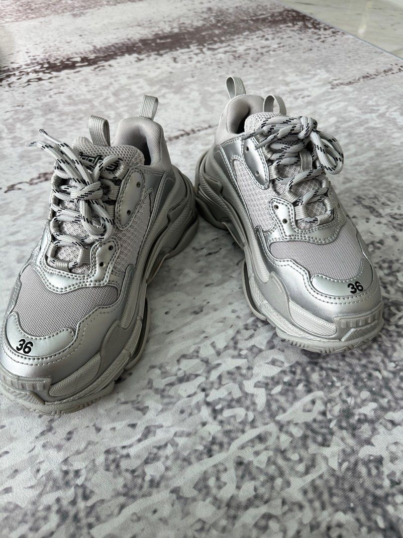 EUC Balenciaga Triple S metallic grey silver size 36