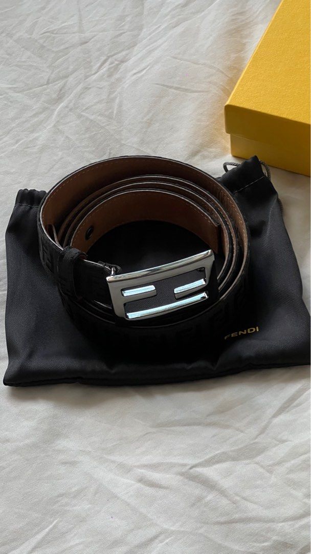 fendi monogram fabric leather belt black