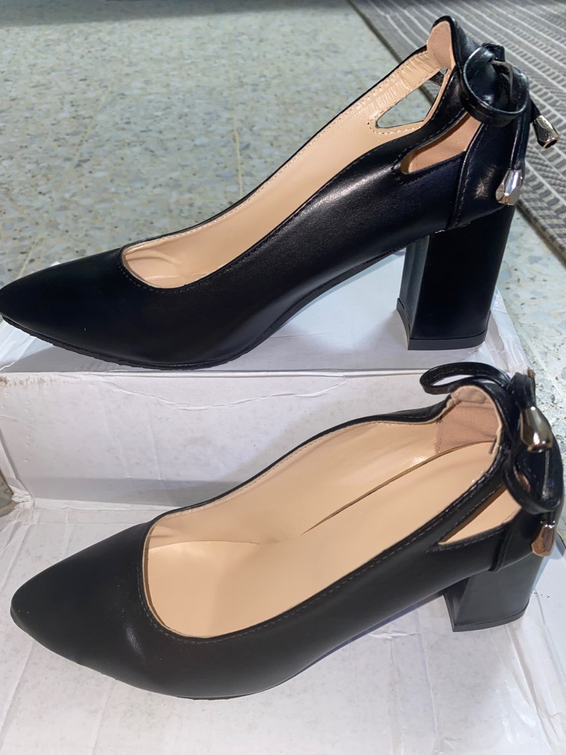 womens black mid heel shoes