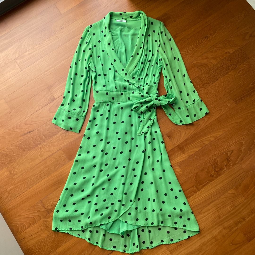 Ganni Green Polka Dot Wrap Dress Women s Fashion Dresses Sets