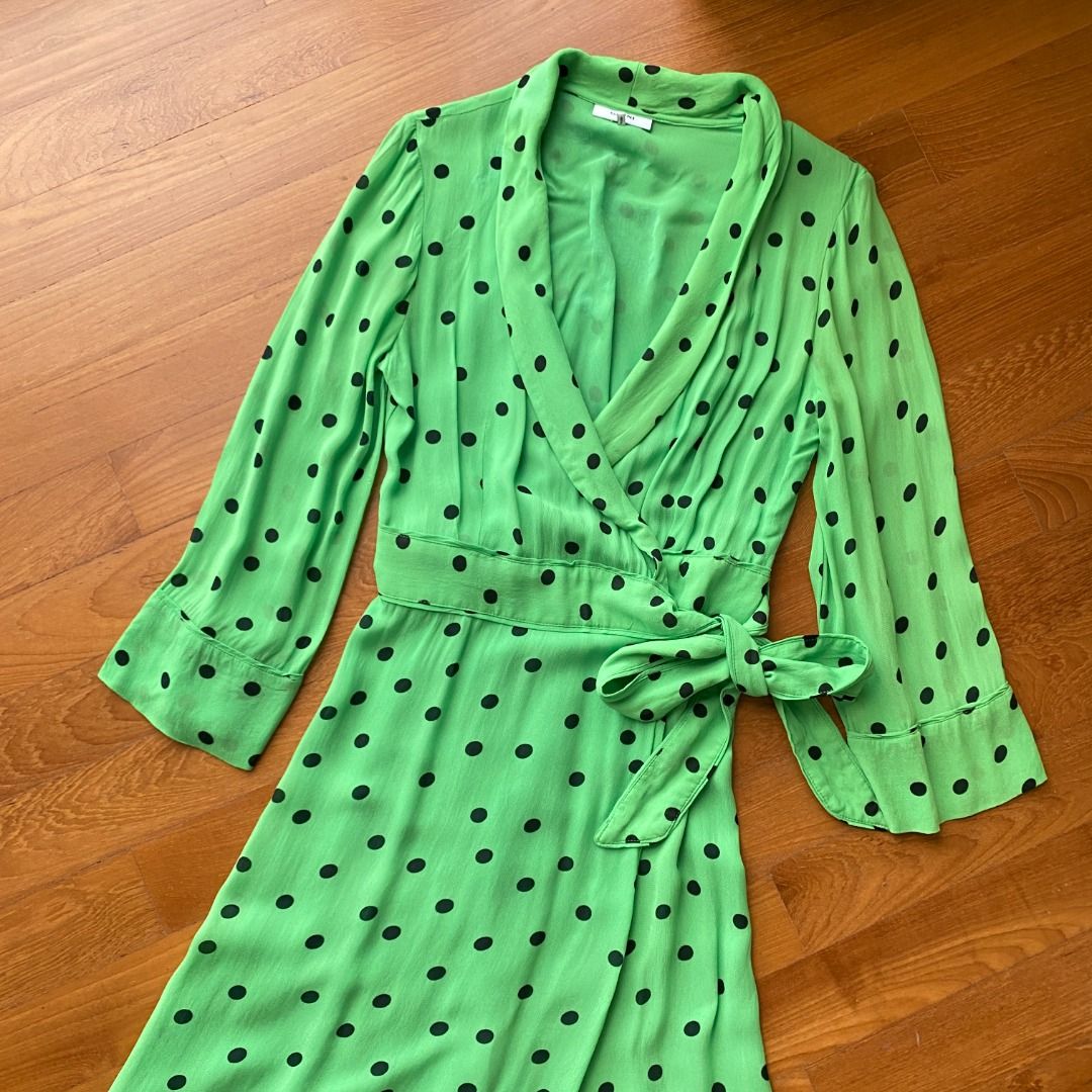 Ganni green polka dot dress online