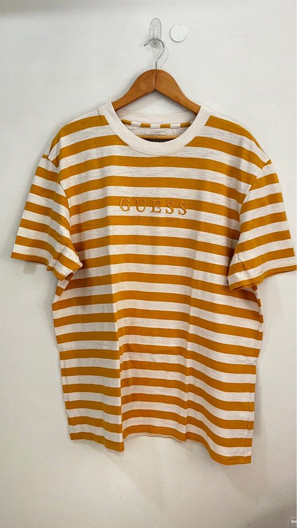 Guess Jeans original Los Angeles La Yellow White striped shirt Men s Fashion Tops Sets Tshirts Polo Shirts on Carousell