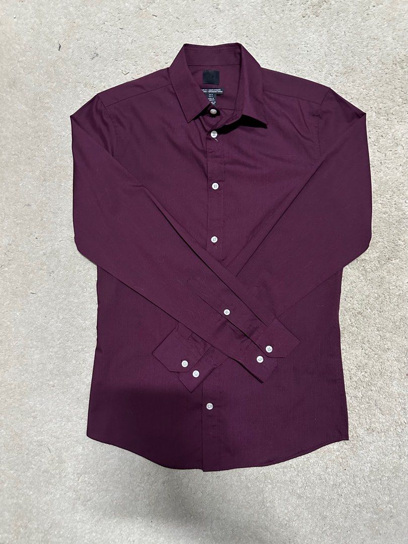h&m maroon dress shirt HM Dress Shirt Medium Burgundy Premium Cotton Long Sleeve Easy Iron Slim Fit