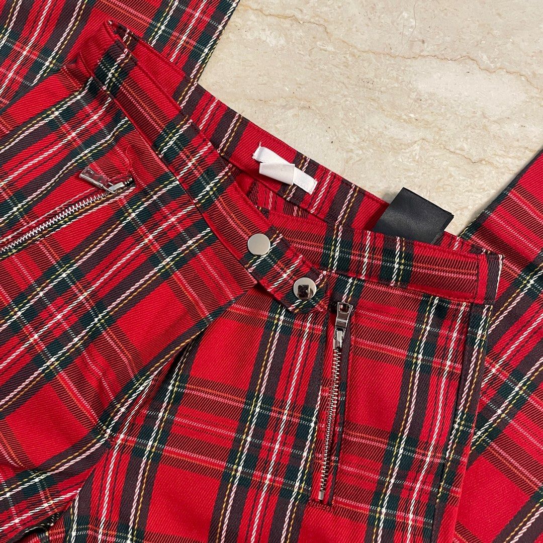 Red online checkered jeans