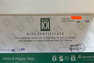 Hotel 101 Manila Happy Room with Breakfast Gift Certificate