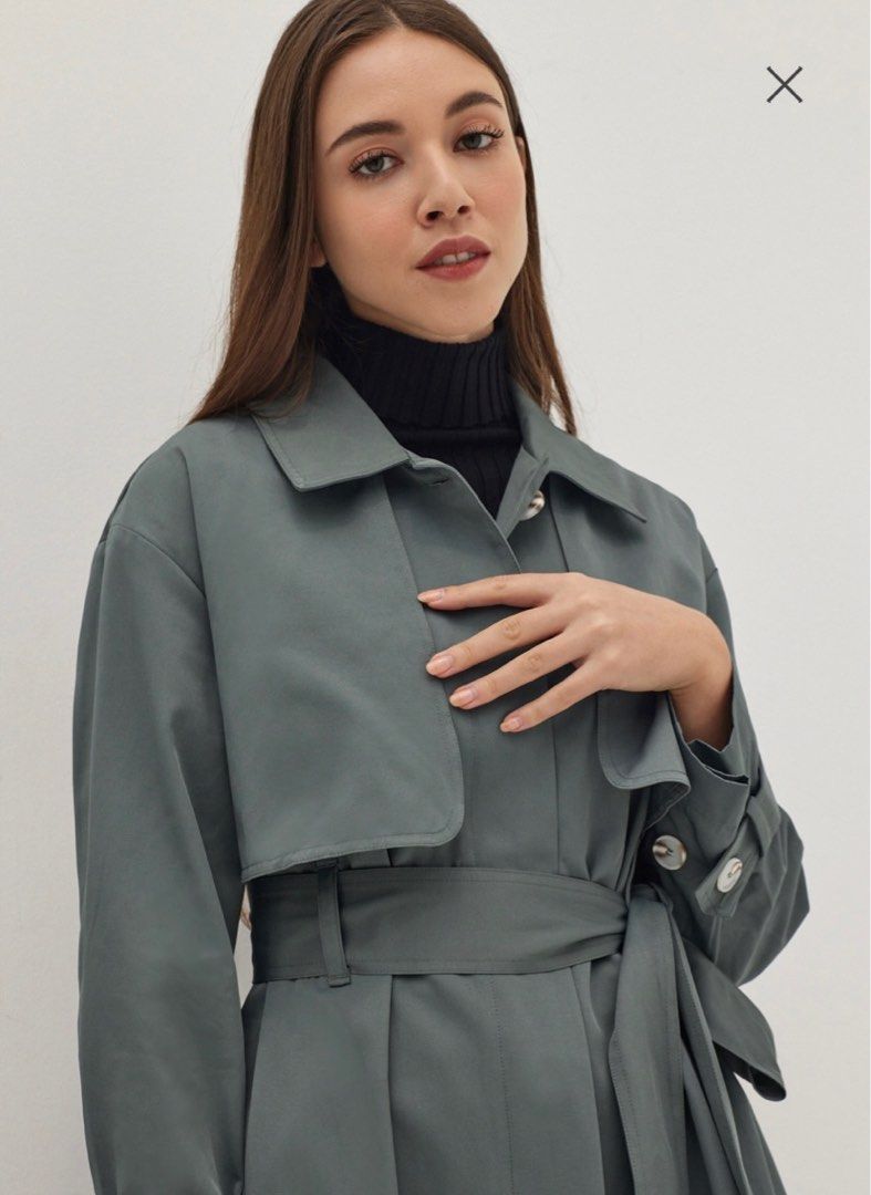 Kensie ruffle cheap twill coat
