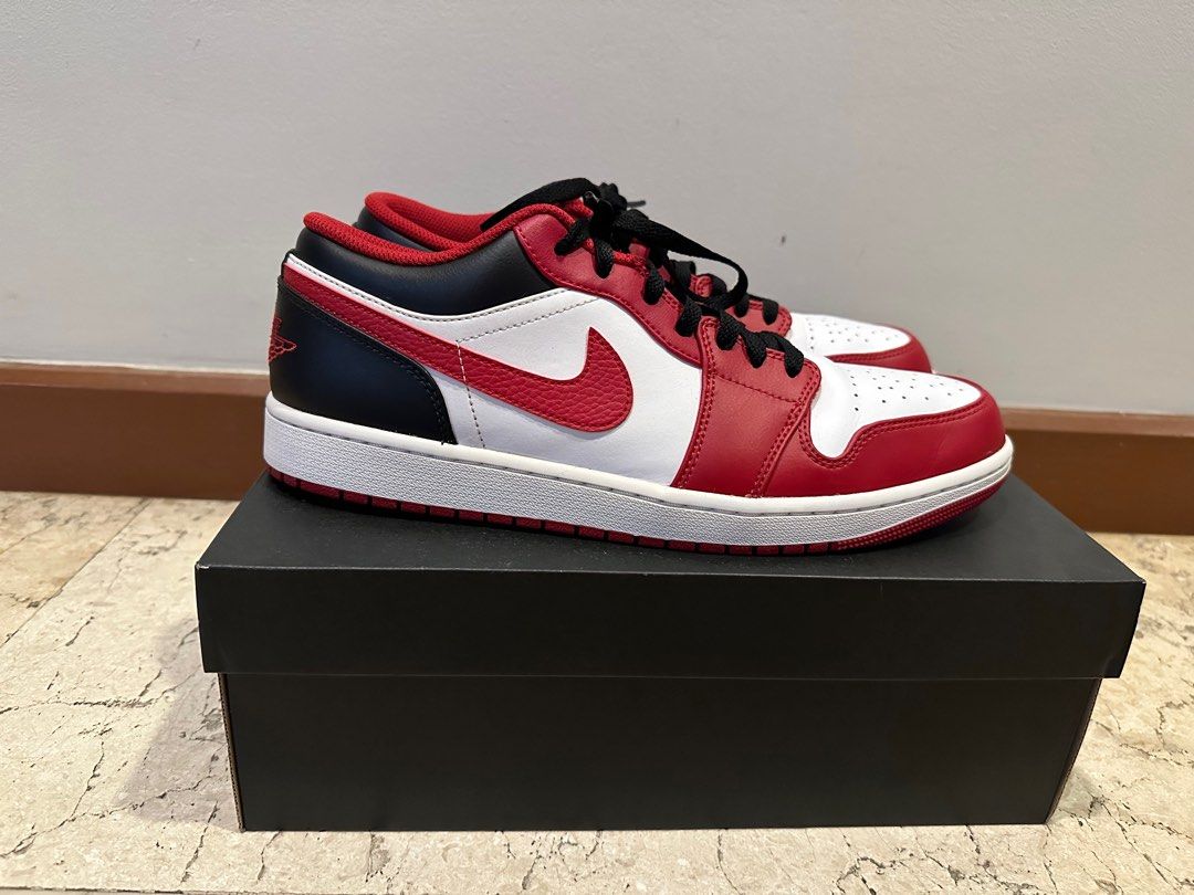 Jordan 1 Low Bulls/Reverse Black Toe US 12 (Category: Sneakers) located in Manila. Submitted by cjdrubio (Listing ID 1265328649, Image 2). Description: Jordan 1 Low Bulls/Reverse Black Toe US 12 Bought online locally. Legit pair. Used, around 8.5/10 Honest issues: Some faded stars, heel drags. Creasing on toe box. Some minor scuffs professionally retouched. Complete with original box, cardboard shoe inserts. .