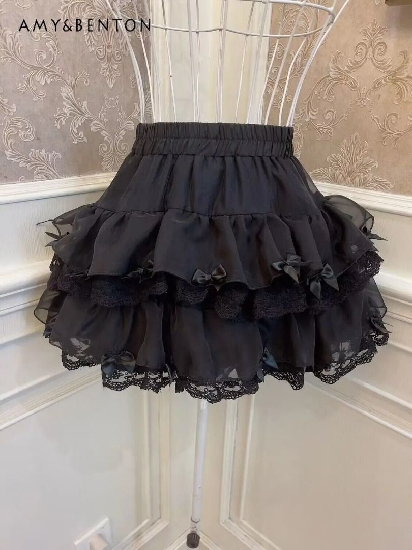 Lolita Princess Bow Puffy Cake Lace Pleated Skirt Women's Stylish