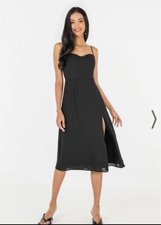 LOVET ESTHER SWEETHEART CHIFFON MIDI DRESS #MADEBYLOVET (BLACK)